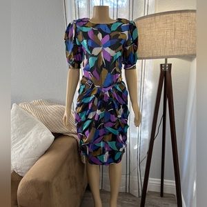 Axiom Vintage Ladies Pleated Dress Multicolor Floral Artsy Secretary Size 4